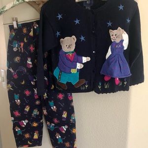 Vintage girl’s sweater and pants. Adorable detail, Hello Moon theme.